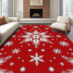 Crimson Red White Snowflakes Rug