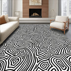 Bold Black White Abstract Maze Rug