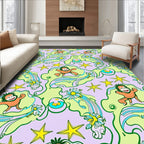 Whimsical Orange Monkeys Daisies Stars Rug