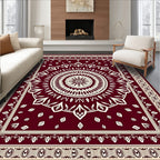 Crimson Cream Mandala Flower Border Rug