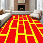 Bold Red Yellow Rectangular Grid Rug