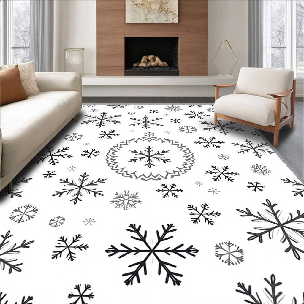 Black White Snowflake Scatter Rug
