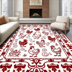Barnyard Roosters Red Border Rug