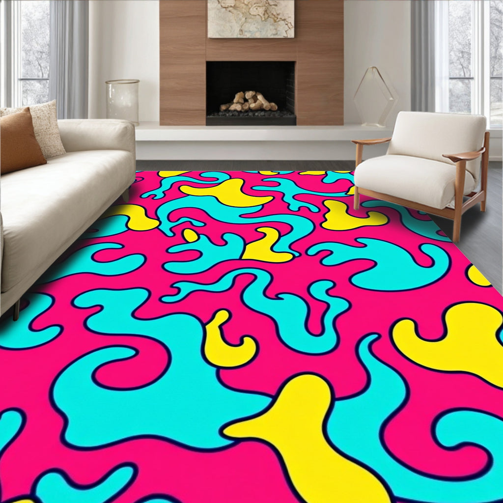 Vibrant Pink Yellow Aqua Swirls Rug