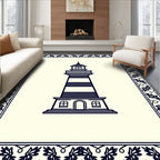 Coastal Lighthouse With Navy Border Rug