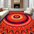 Vibrant Red Orange Mandala Sunburst Rug