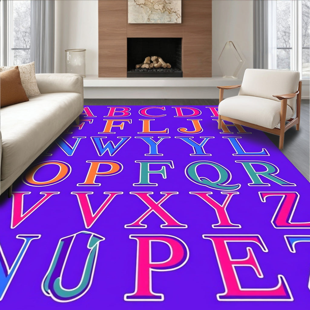 Alphabet Collage Bold Vibrant Letters Rug