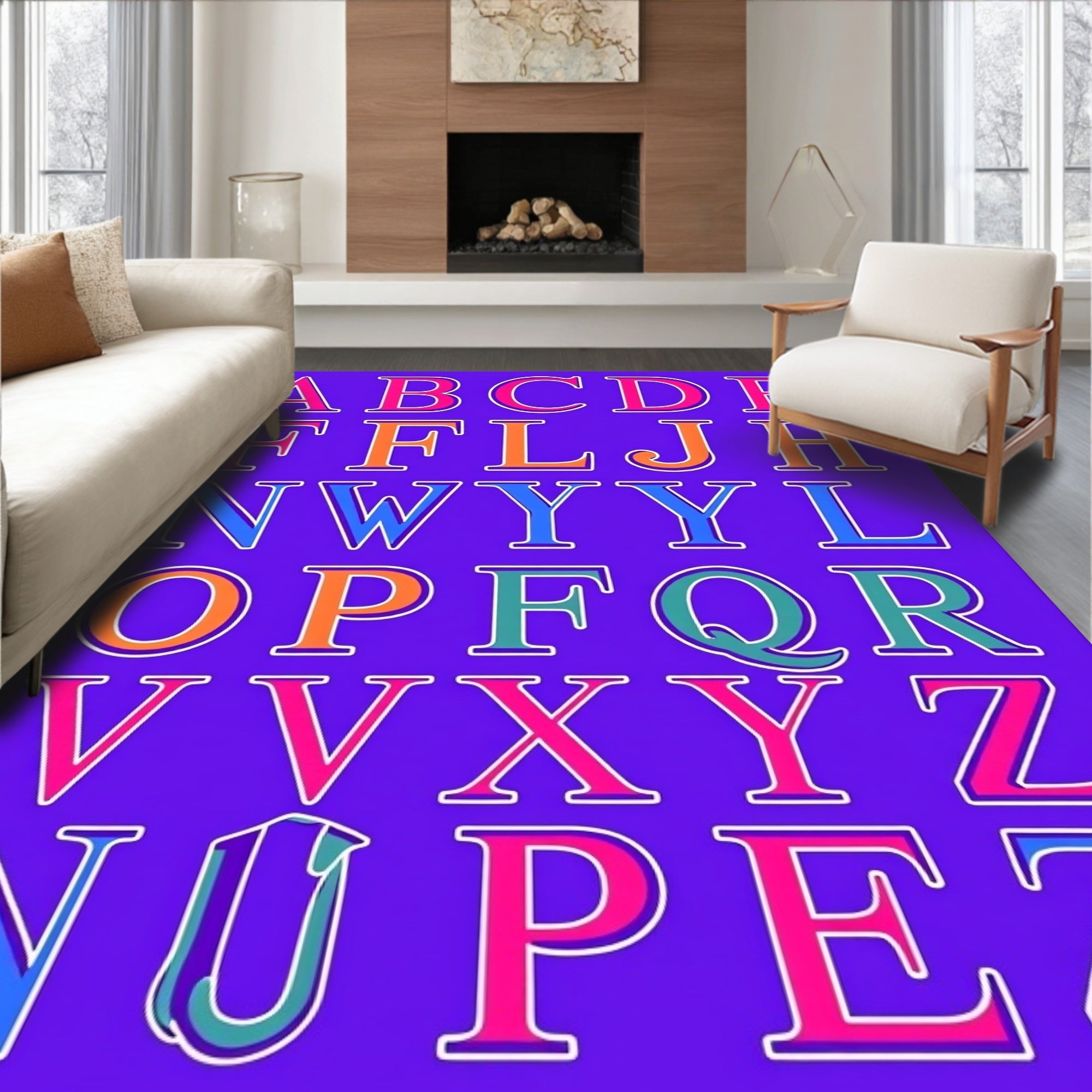Alphabet Collage Bold Vibrant Letters Rug