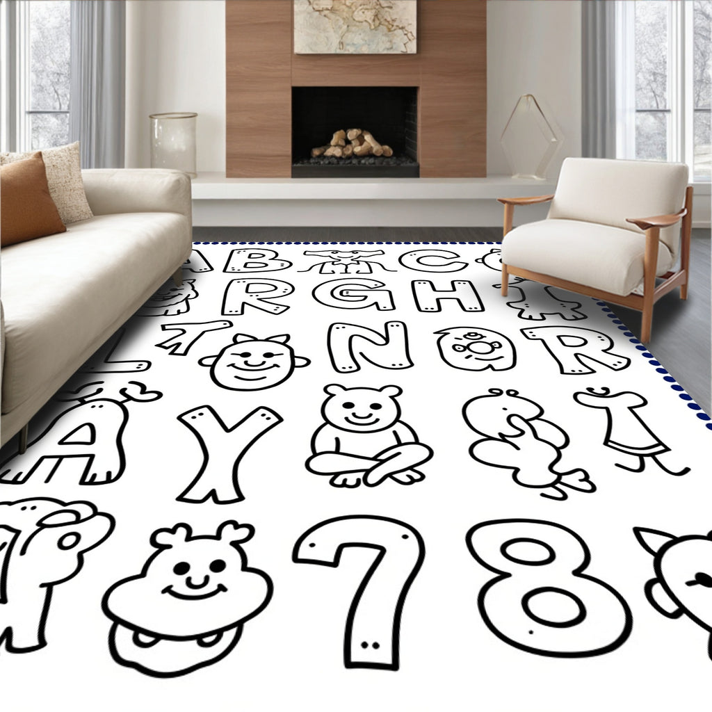 Whimsical Alphabet Creatures and Numbers Rug
