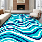 Vibrant Blue White Ocean Waves Rug