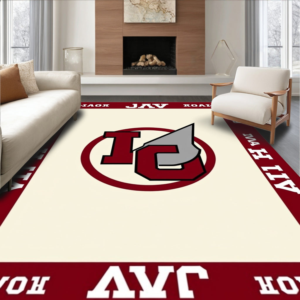 Crimson Interlocking Letters Emblem Rug