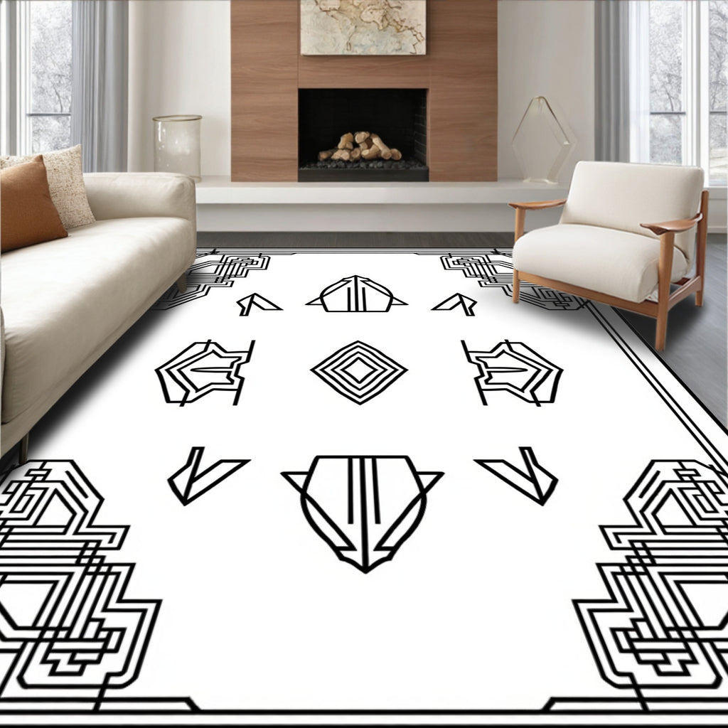 Art Deco Black White Geometric Frame Rug