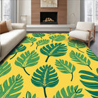 Tropical Green Leafy Monstera Yellow Rug