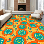 Vibrant Orange Teal Sunburst Medallion Rug