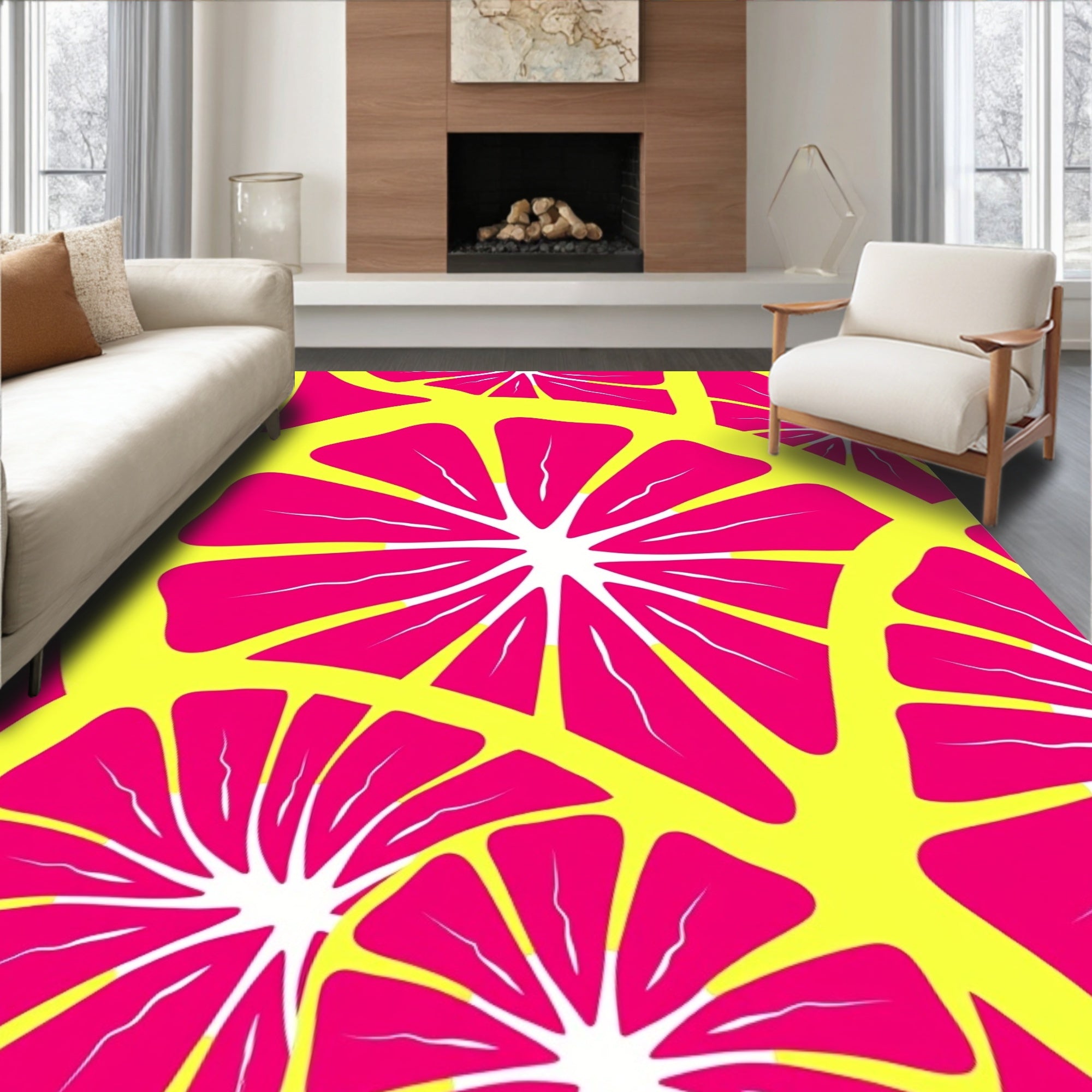Vibrant Pink Citrus Slice Graphic Rug