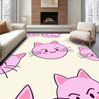 Pink Kawaii Cat Faces Scattered Rug