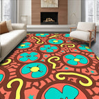 Coral Teal Yellow Floral Swirl Rug