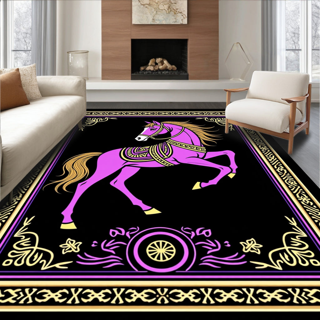 Majestic Purple Horse Golden Embellished Rug