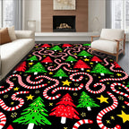 Festive Red Green Trees Candy Canes Rug