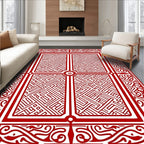 Classic Red Intricate Geometric Panel Rug