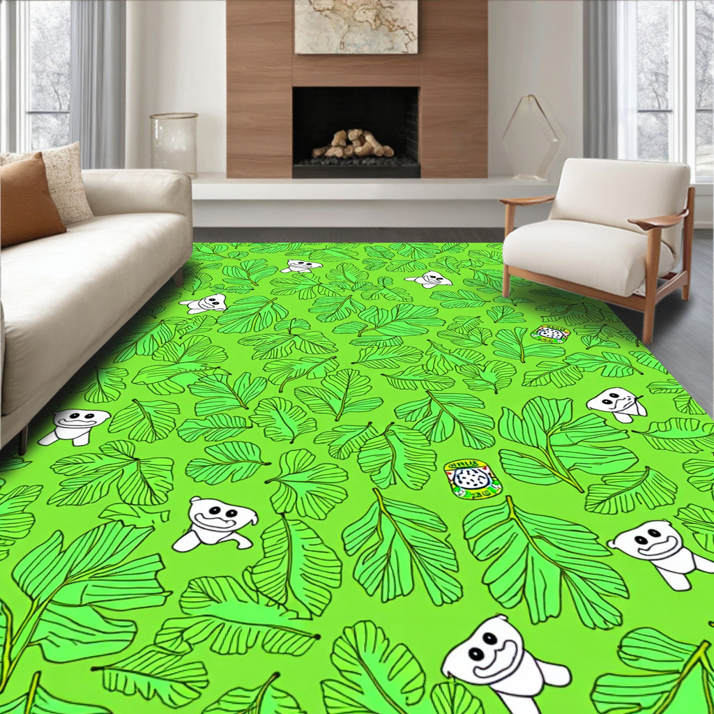 Whimsical Green Leaf Creatures Rug