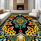 Black Yellow Red Teal Floral Medallion Rug