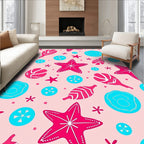 Pink Aqua Starfish Shell Scatter Rug