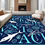 Marine Life Alphabet Navy Blue Rug