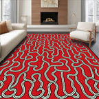 Red Abstract Winding Line Field Rug