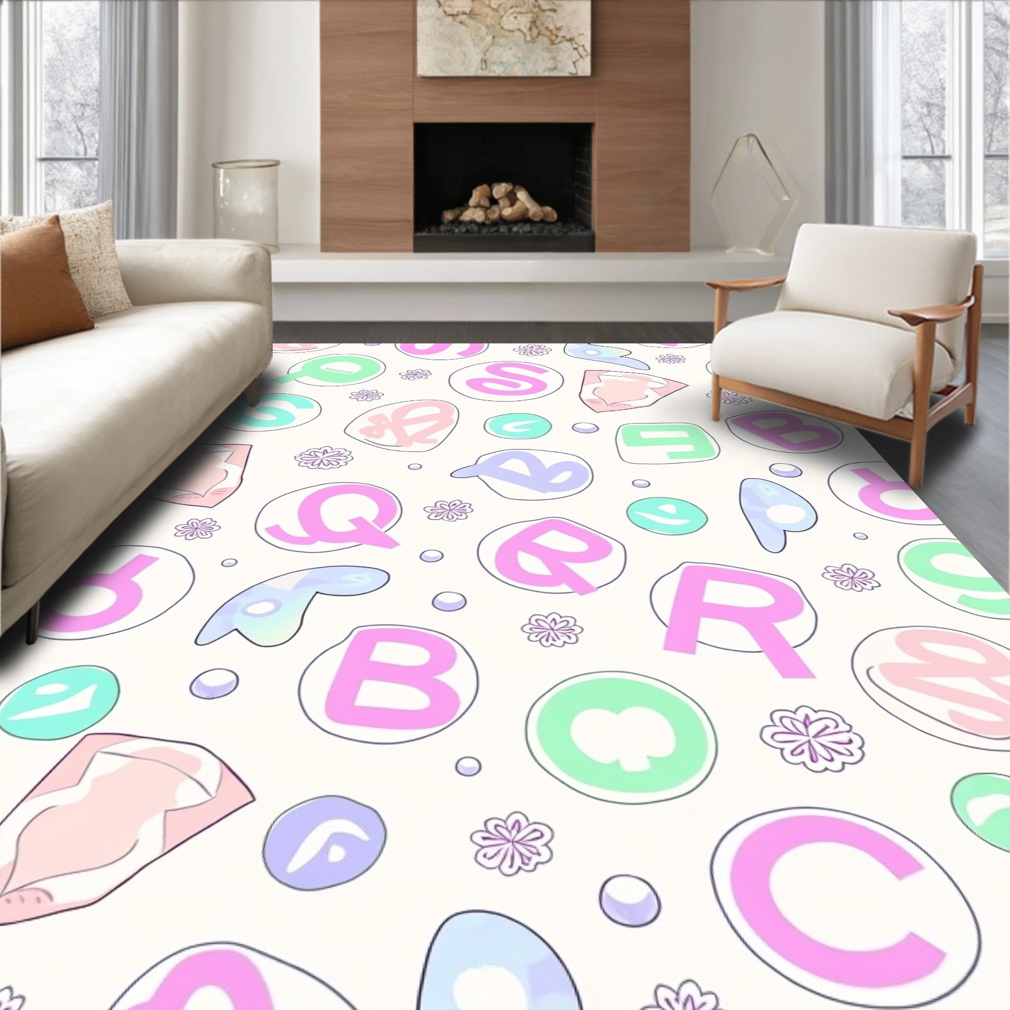 Pastel Alphabet Bubbles Garden Rug