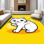 Cute White Gray Striped Cat Illustration Rug
