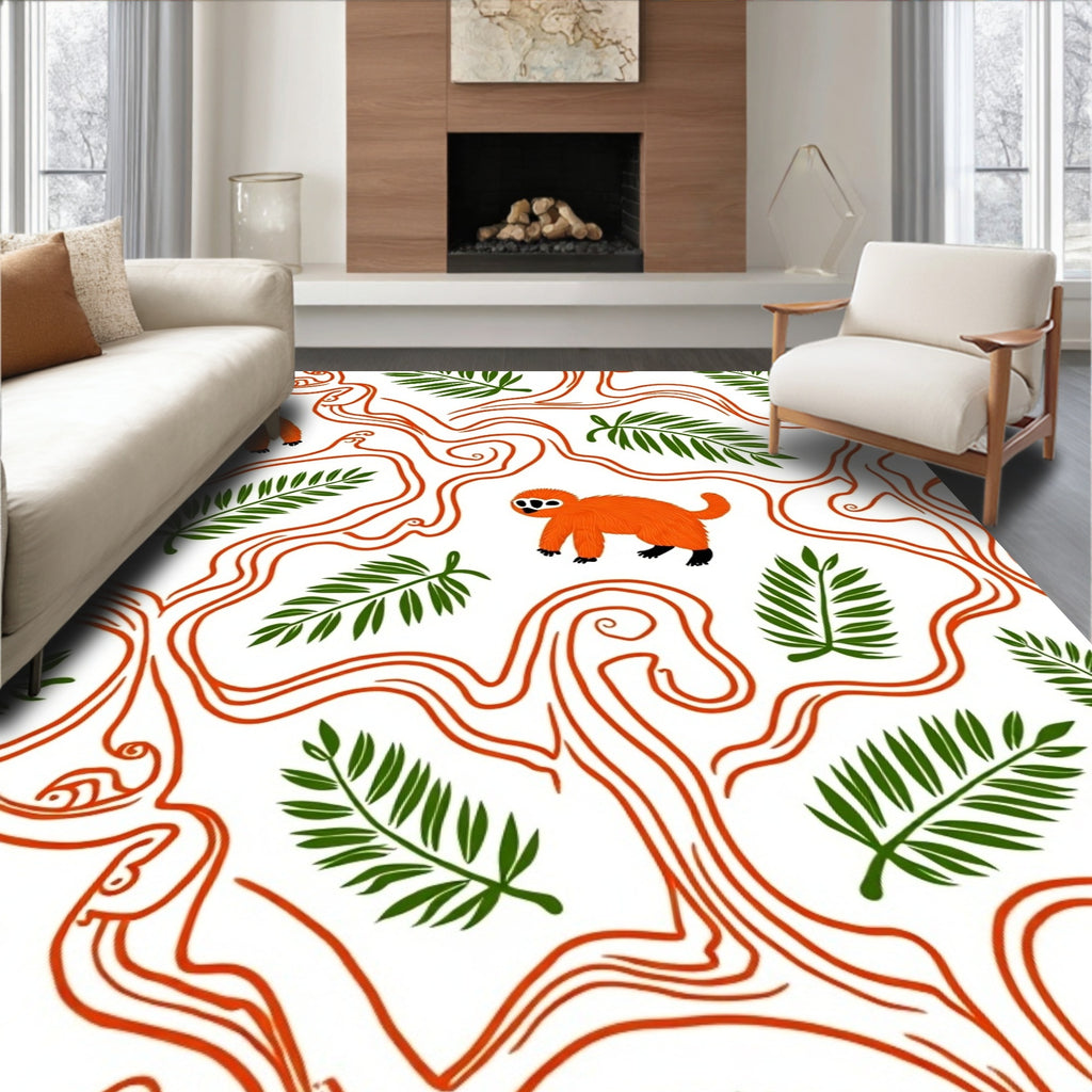 Orange Monkey Foliage Whimsical Jungle Rug