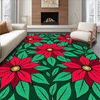 Vibrant Red Poinsettia Green Foliage Rug