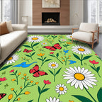 Whimsical Red Butterfly Daisy Garden Rug