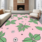 Peachy Pink Green Leaf Blossom Stars Rug