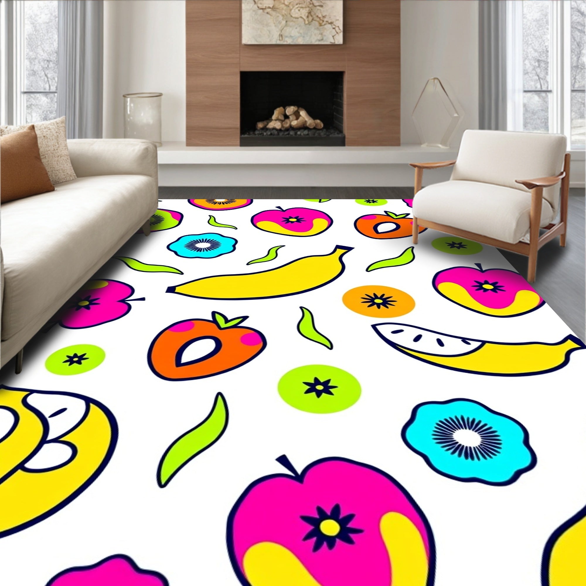 Vibrant Fruit Medley Collage Rug