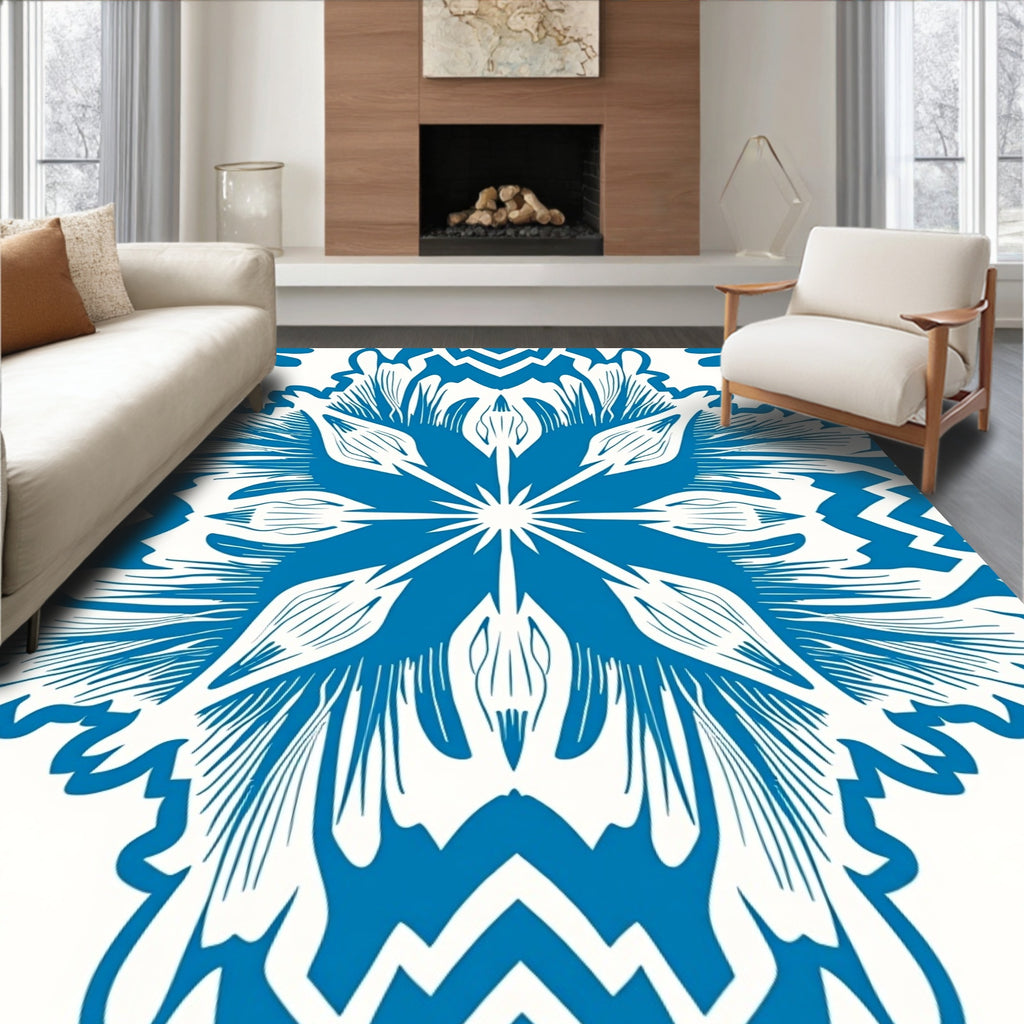 Bold Blue Sunburst Floral Medallion Rug
