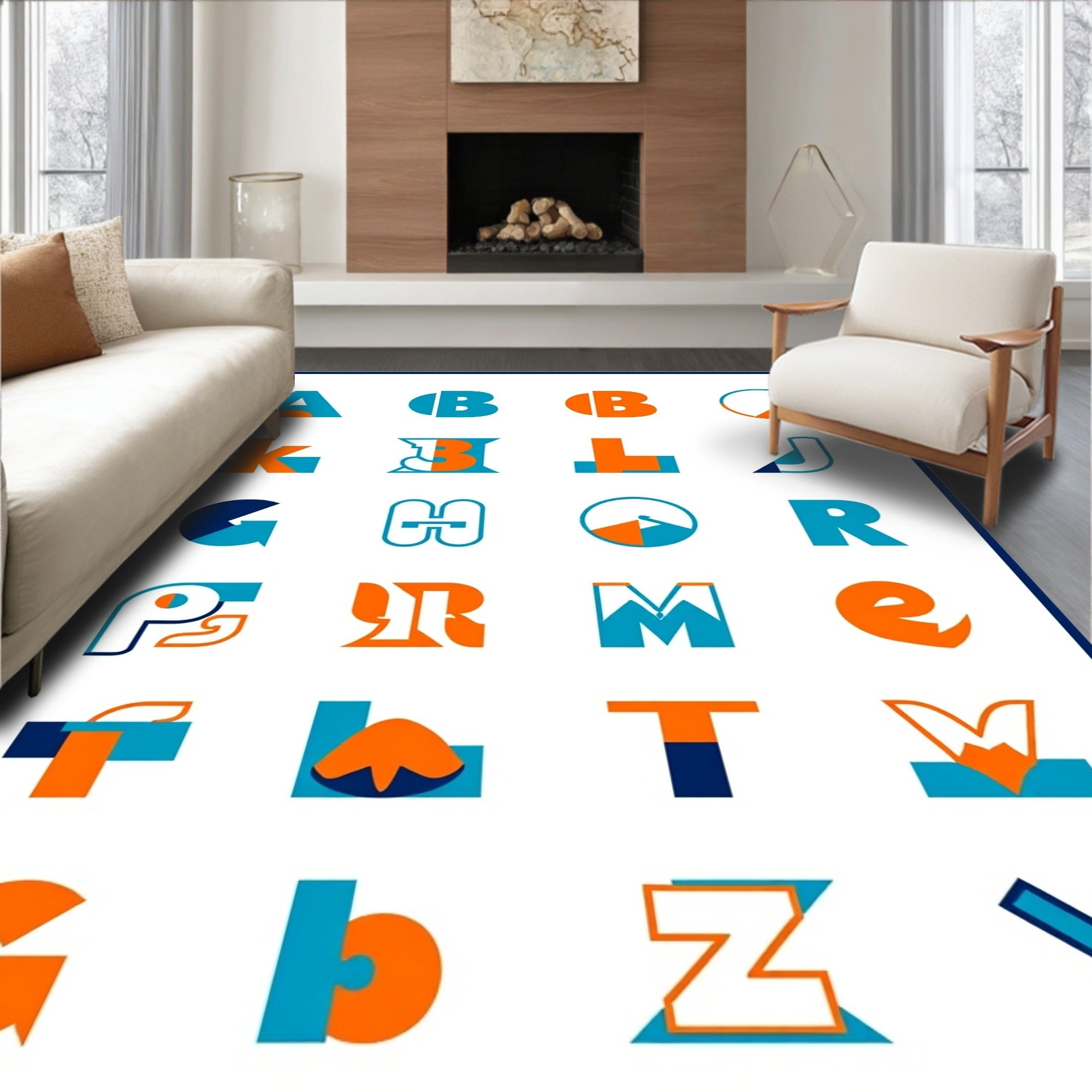 Alphabetical Geometric Bold Orange Aqua Rug