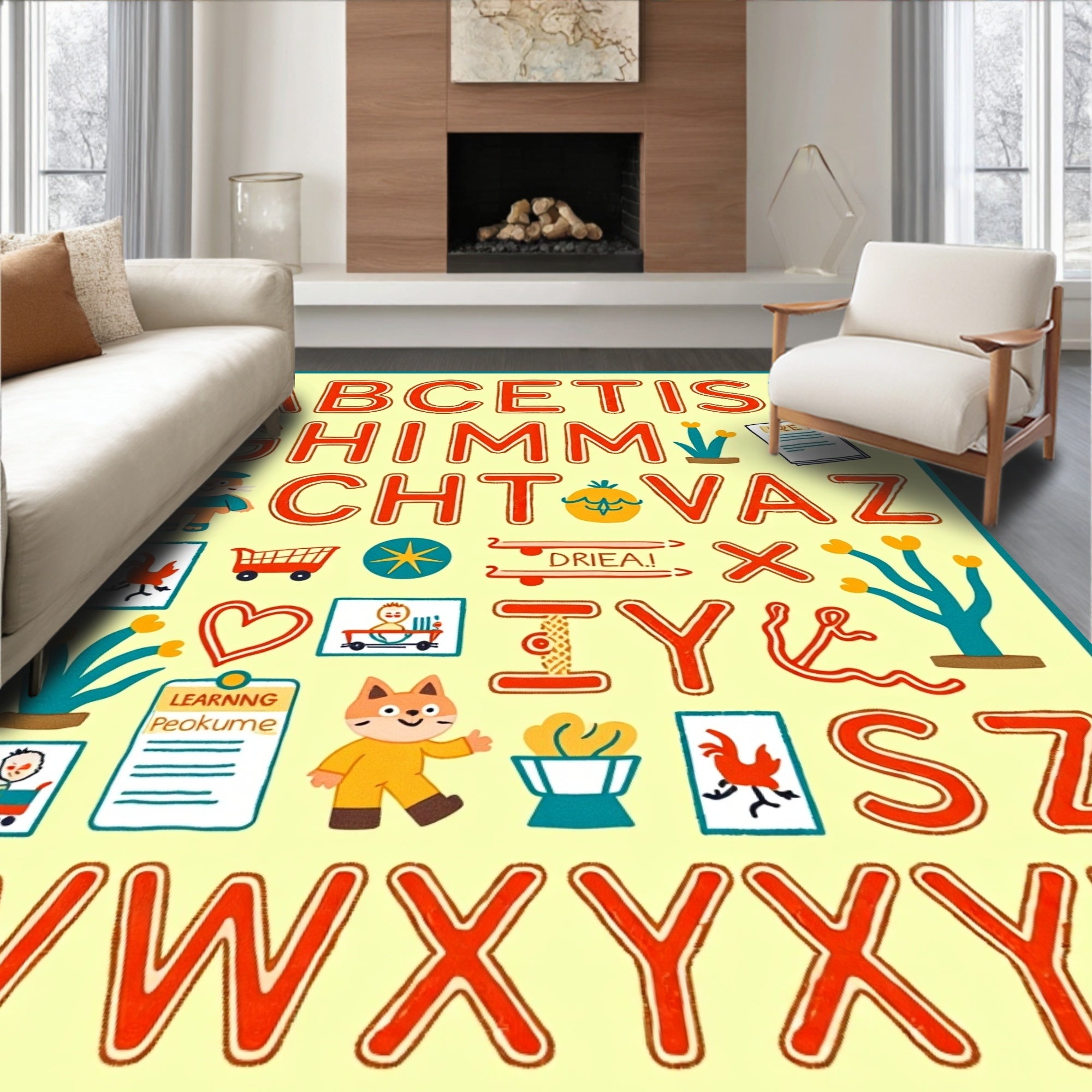 Playful Alphabet Characters and Objects Rug
