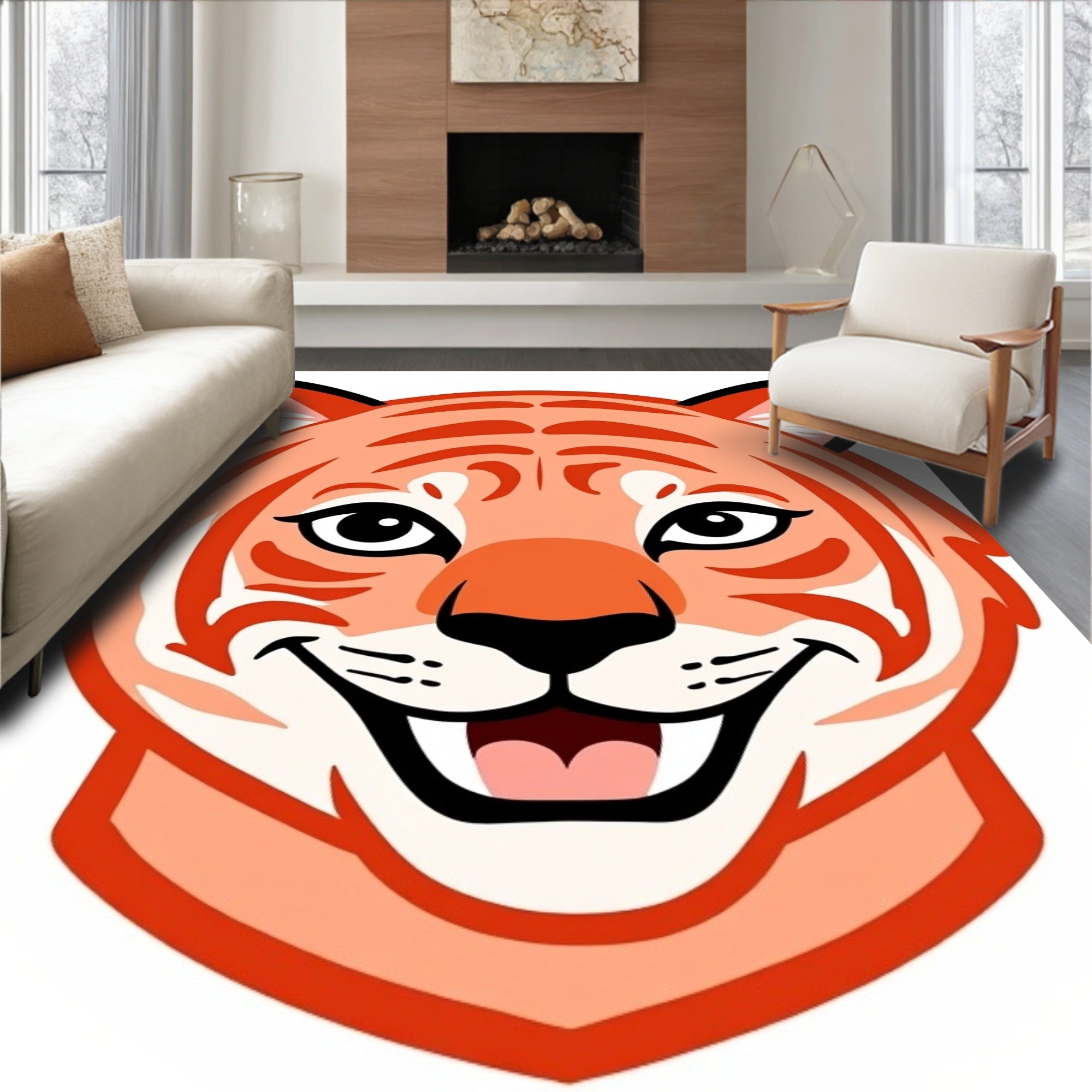 Orange Tiger Face Roaring Graphic Rug