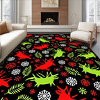 Red Green Whimsical Creatures Foliage Rug