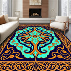 Cyan Orange Sunburst Medallion Rug