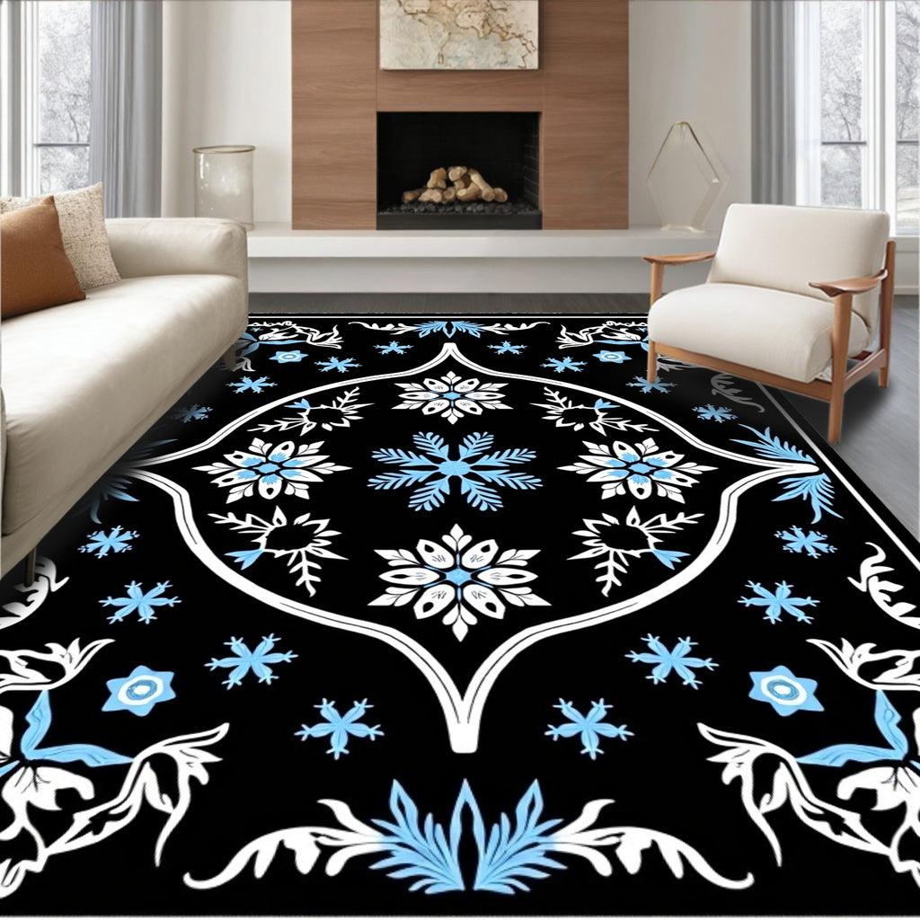 Black White Ice Flower Nova Rug