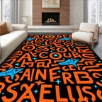 Orange Black Blue Abstract Letter Star Rug