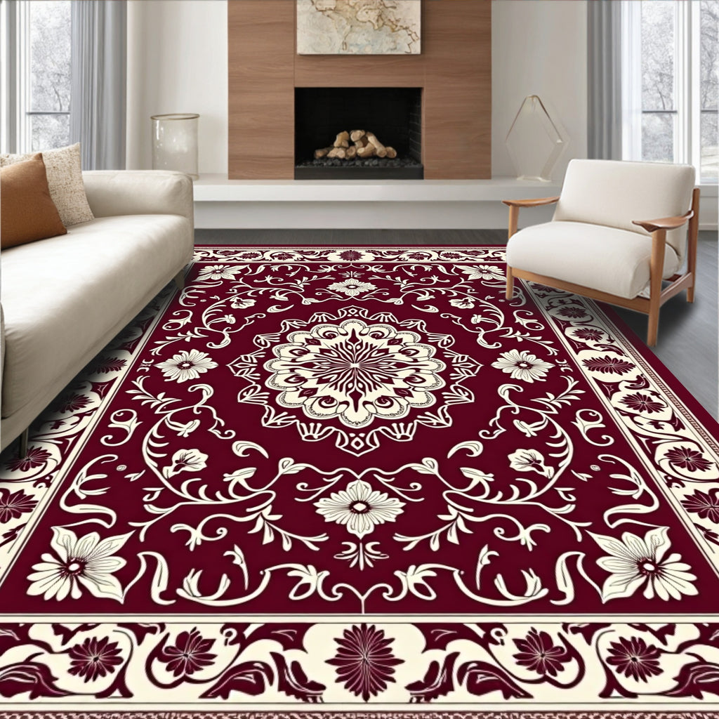 Crimson Floral Bloom Central Medallion Rug