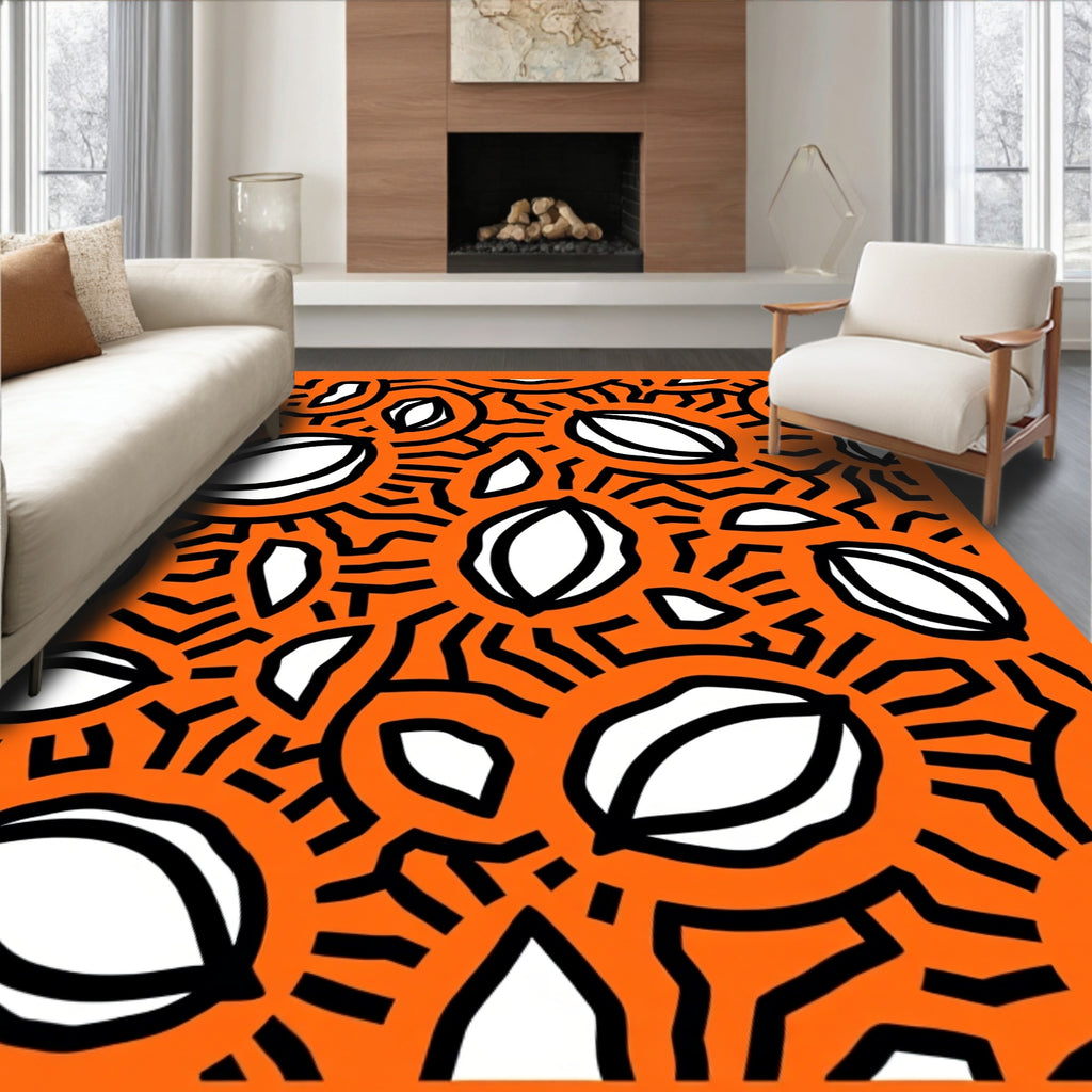 Bright Orange Abstract Seed Burst Rug
