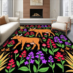 Brown Cattle Among Vibrant Floral Stems Rug
