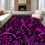 Hot Pink Skeleton Dance Black Rug