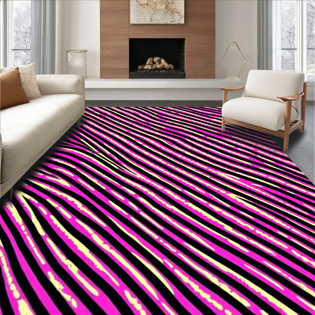 Pink Black Wavy Striped Rug
