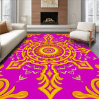 Vibrant Magenta Yellow Floral Mandala Rug